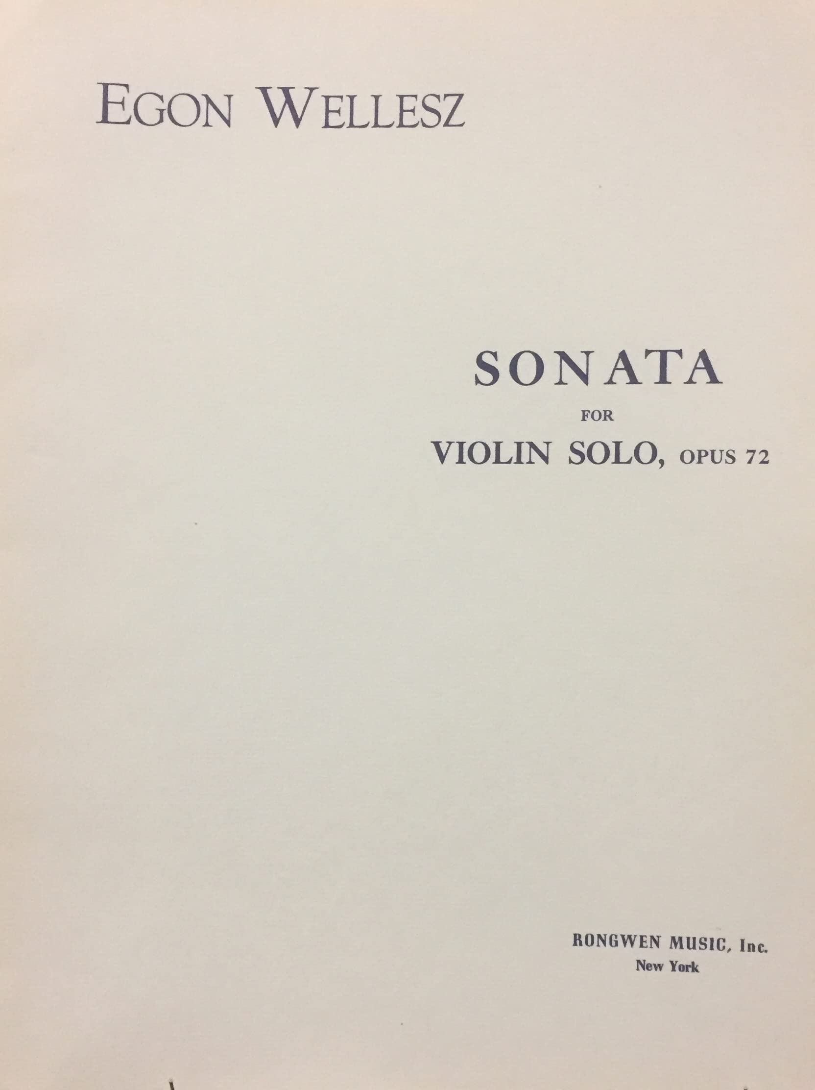 Sonata for Violin Solo, Opus 72 (Unknown Binding)