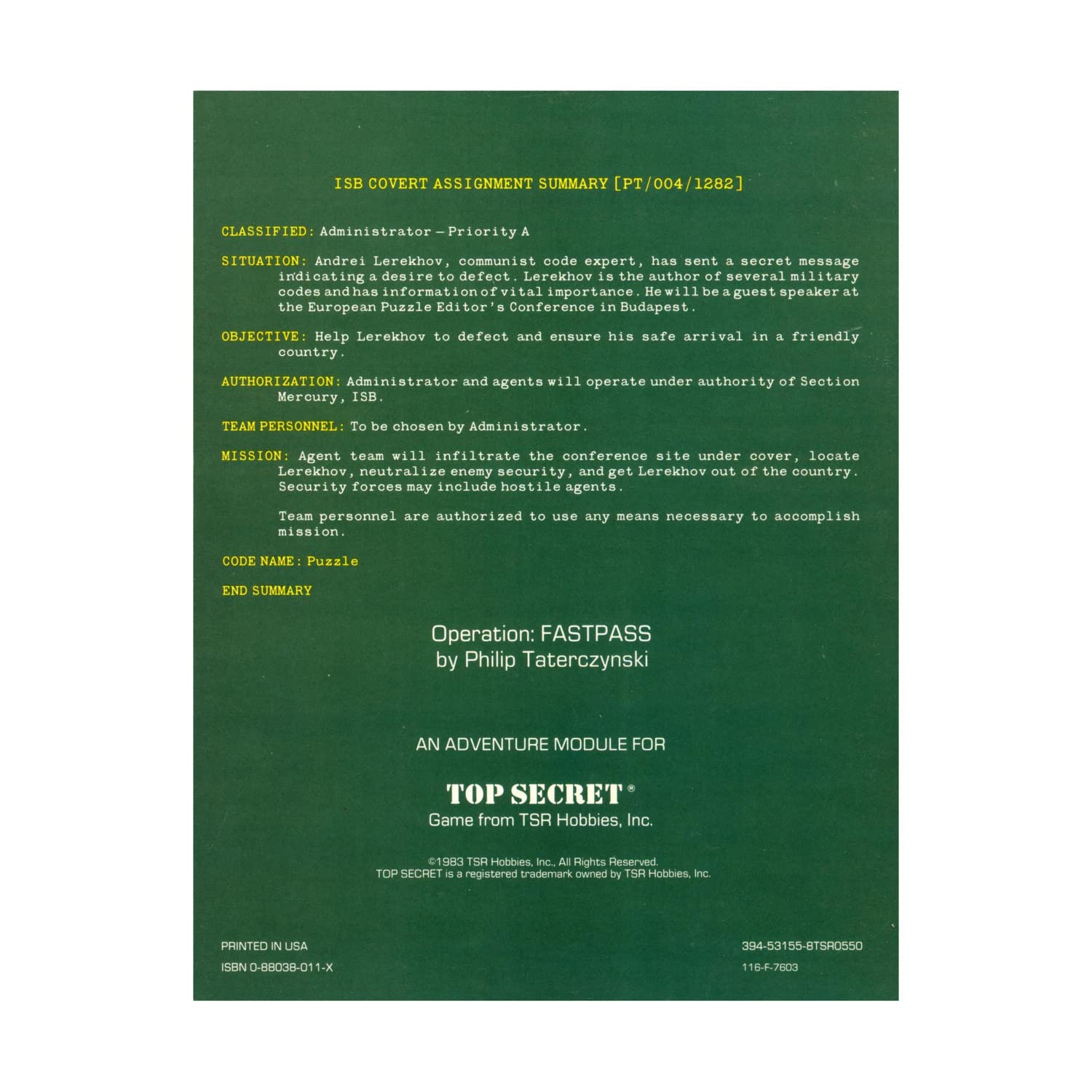 Operation Fastpass (Top Secret Module, No. TS004)