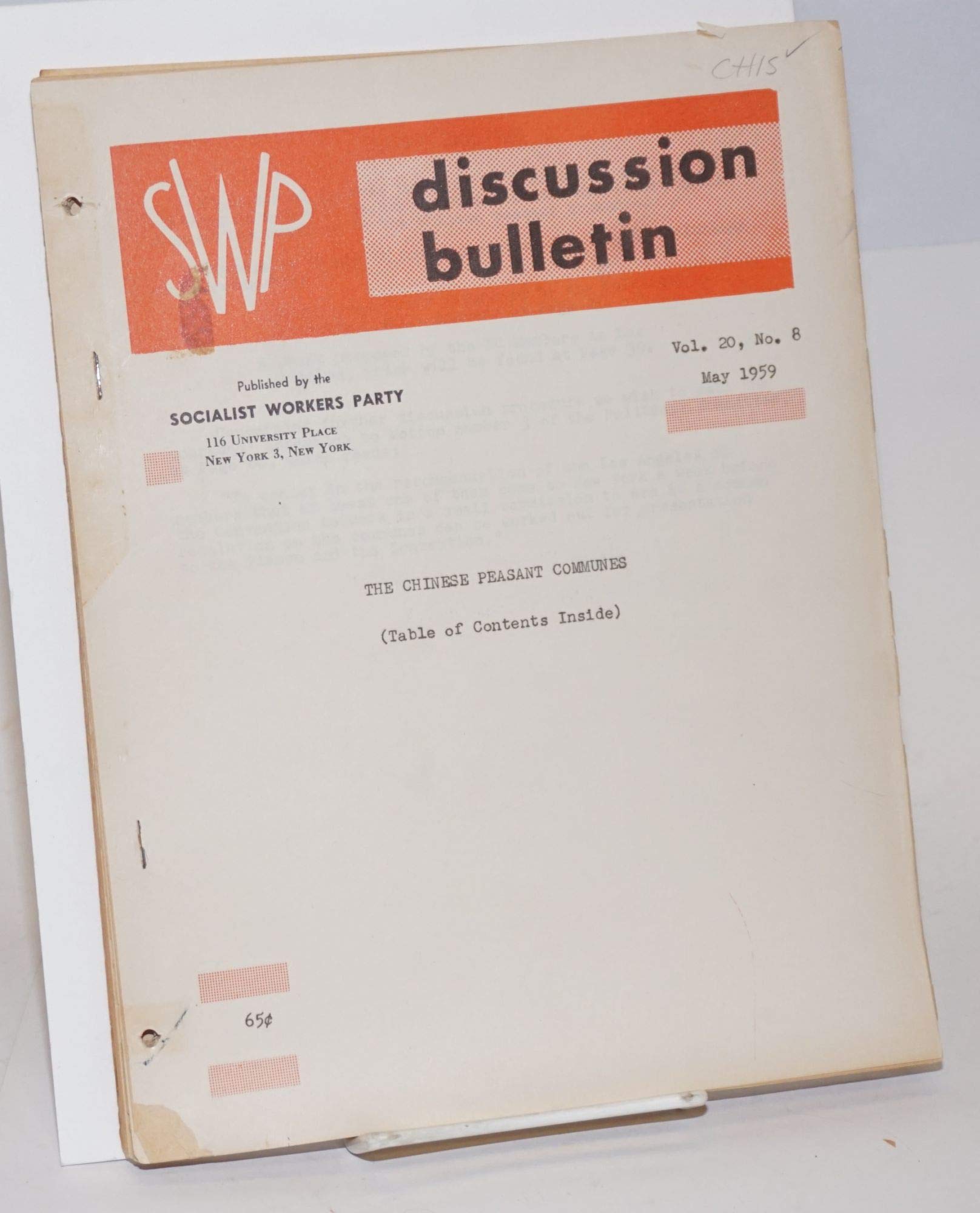 The Chinese peasant communes. SWP discussion bulletin, vol. 20, no. 8 (May, 1959)