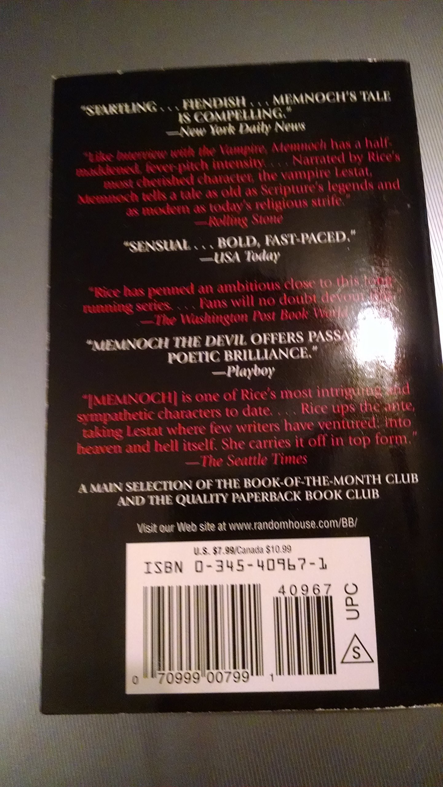 Memnoch the Devil (Vampire Chronicles) 1st Ballantine Bks Domestic Mmkt Ed.1997 edition