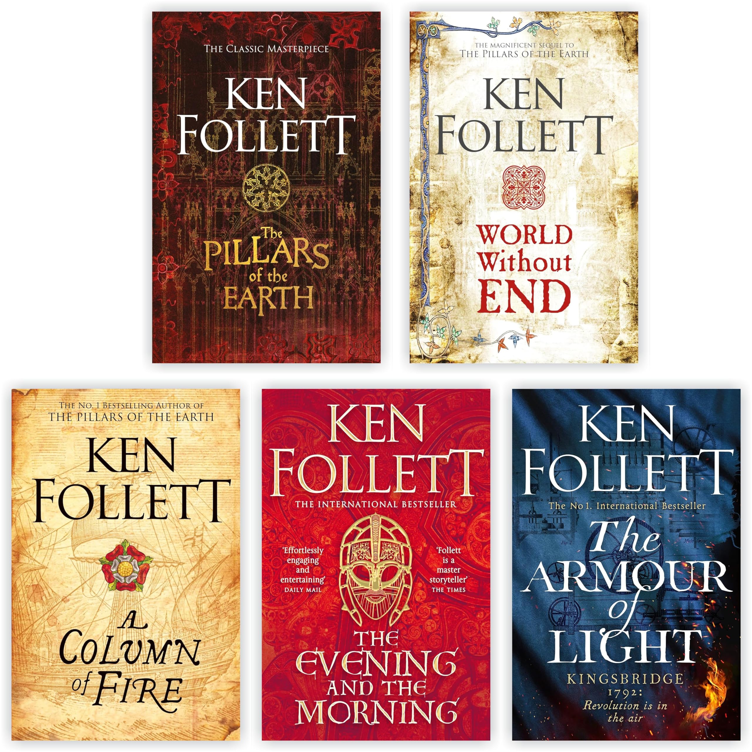 Kingsbridge Series 5 Books collection set: The Pillars of the Earth, World Without End, A Column of Fire ,The Evening and the Morning & The Armour of Light (Paperback)