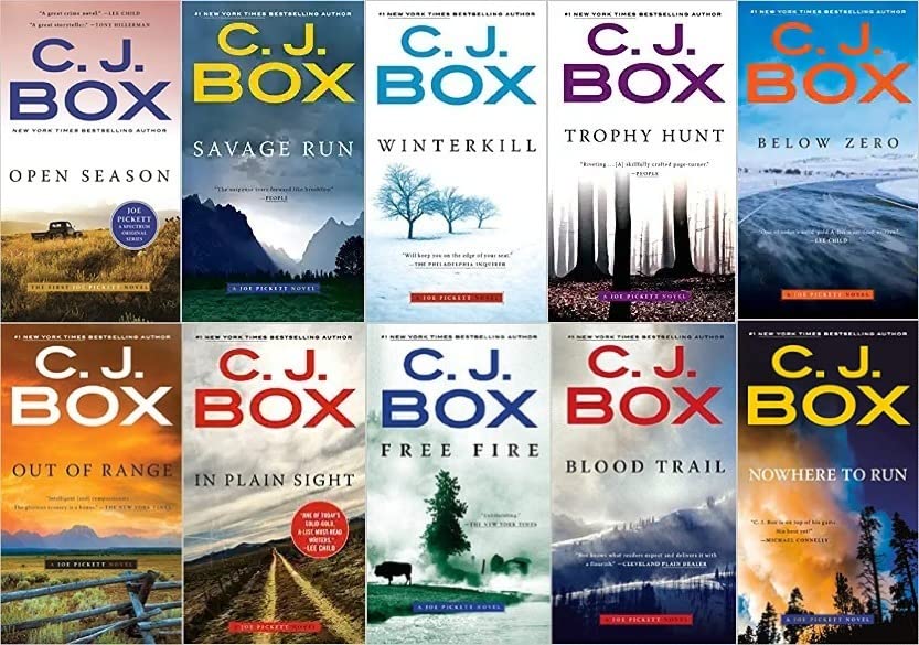 A Joe Pickett Novel 10 book series Open Season, Savage Run, Winterkill, Trophy Hunt, Out of Range, In Plain Sight, Free Fire, Blood Trail, Below Zero & Nowhere to Run In Paperback by C. J. Box (Paperback)