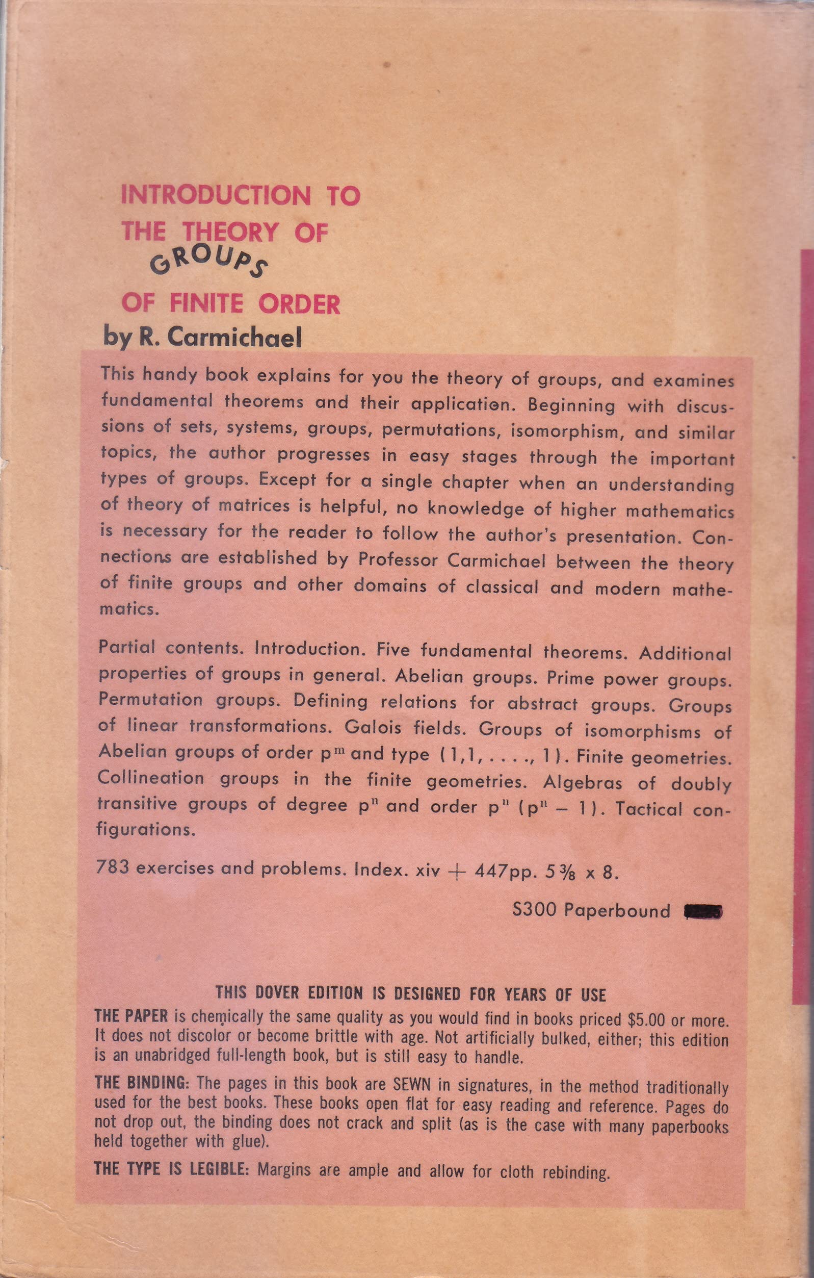 Introduction to the Theory of Groups of Finite Ord (Paperback)