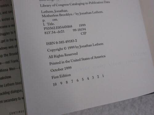 Rare Jonathan Lethem MOTHERLESS BROOKLYN 1999 Doubleday, NY First Edition/Printing [Hardcover] unknown