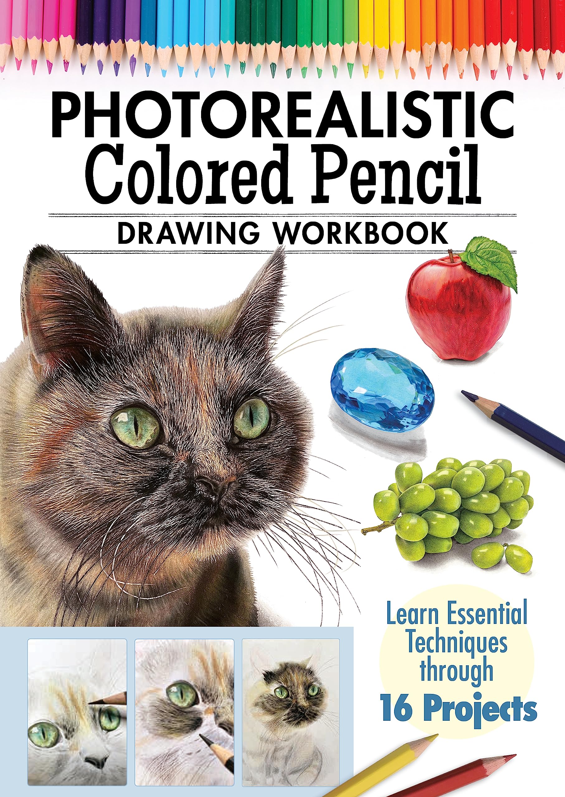 Photorealistic Colored Pencil Drawing Workbook: Learn Essential Techniques through 16 Projects (Design Originals) How to Draw Hyper-Realistic Eyes, Fur, Shiny Surfaces, and More
