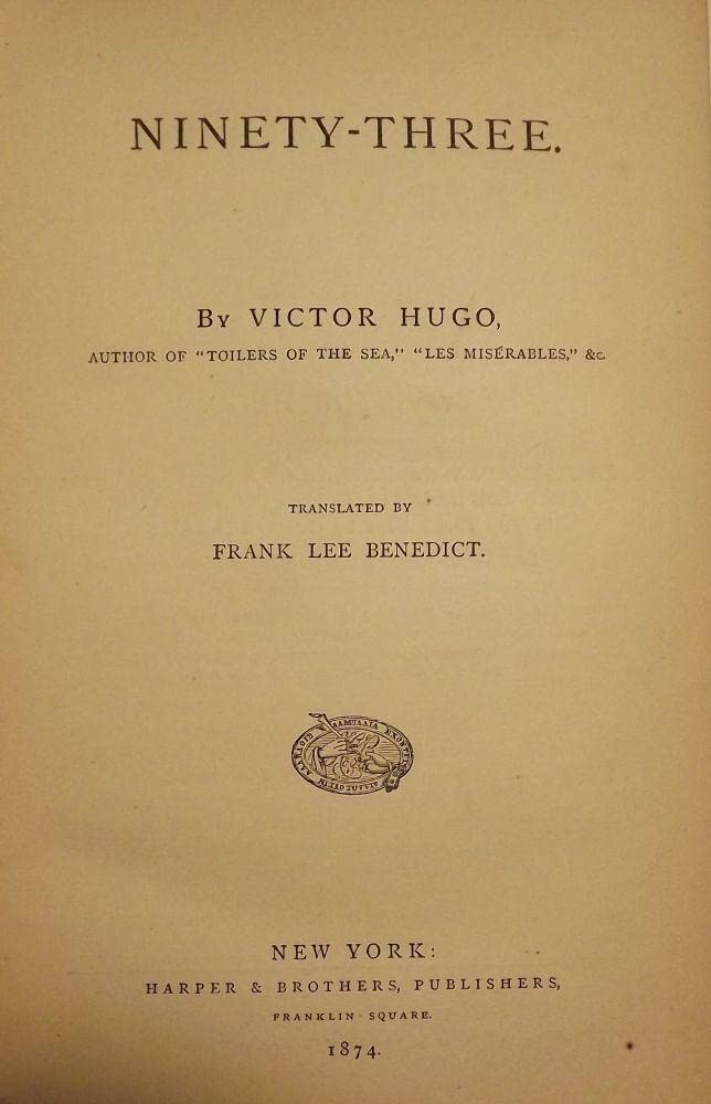 Rare Antique Ninety-Three [Hardcover] HUGO, Victor