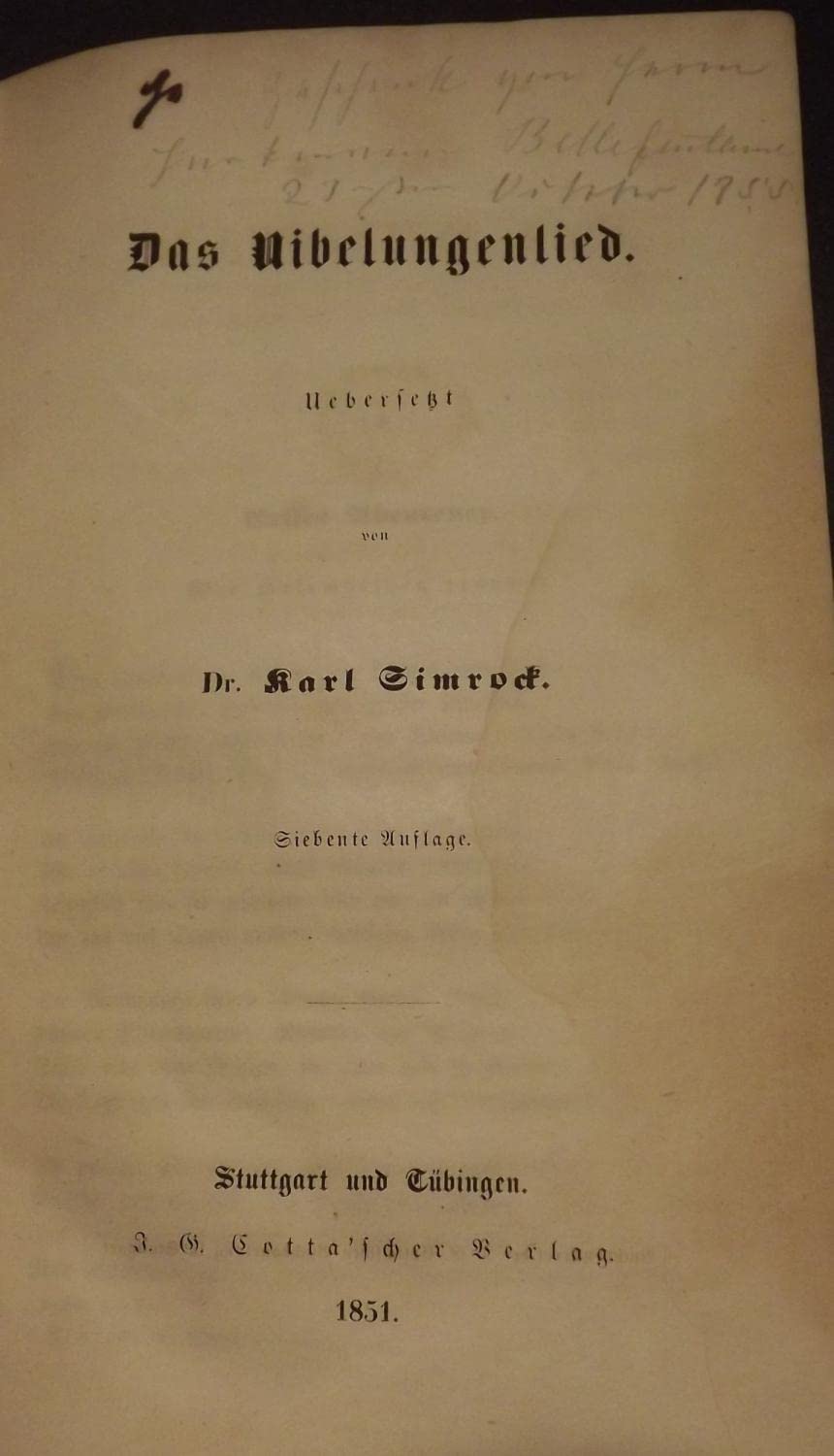 Rare Antique Das Nibelungenlied [Hardcover] SIMROCK, Karl