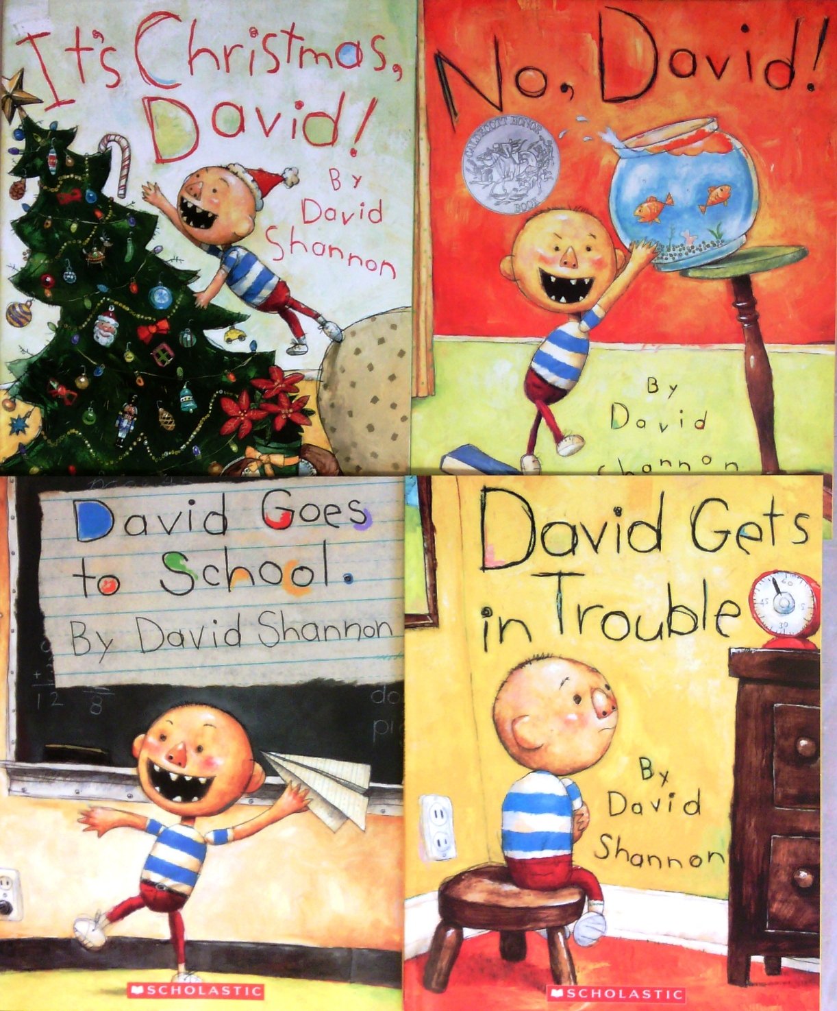 4 Books: It's Christmas David, No David, David Gets in Trouble, David Goes to School (Paperback)