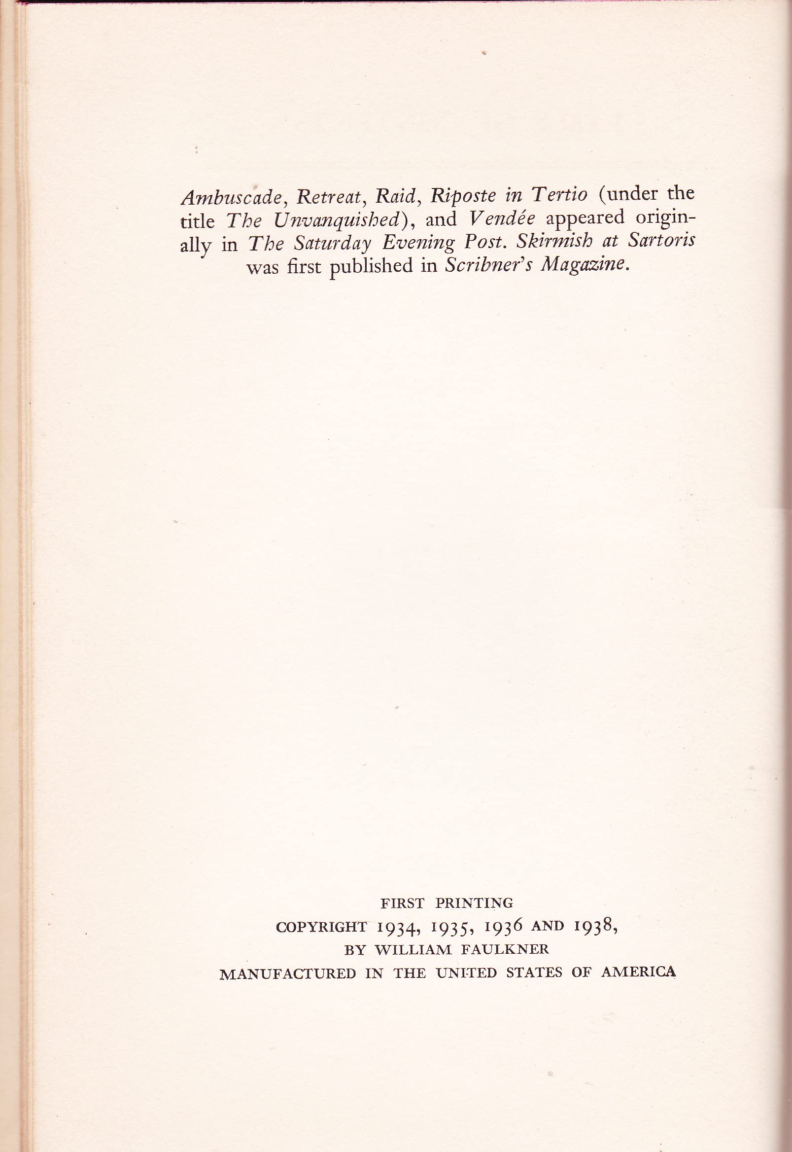 The Unvanquished William Faulkner: Hardcover Book