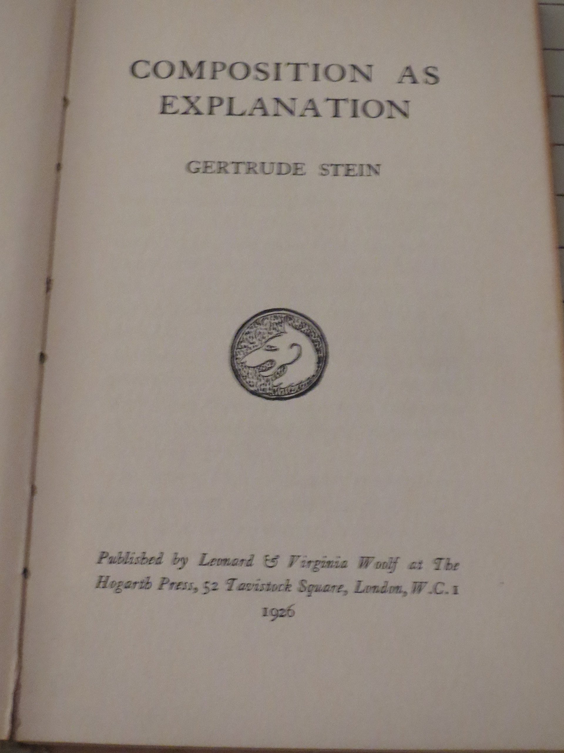 Composition As Explanation - Hogarth Essays Second Series - Gertrude Stein