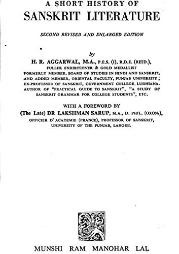 A Short History of Sanskrit Literature (Hardcover)