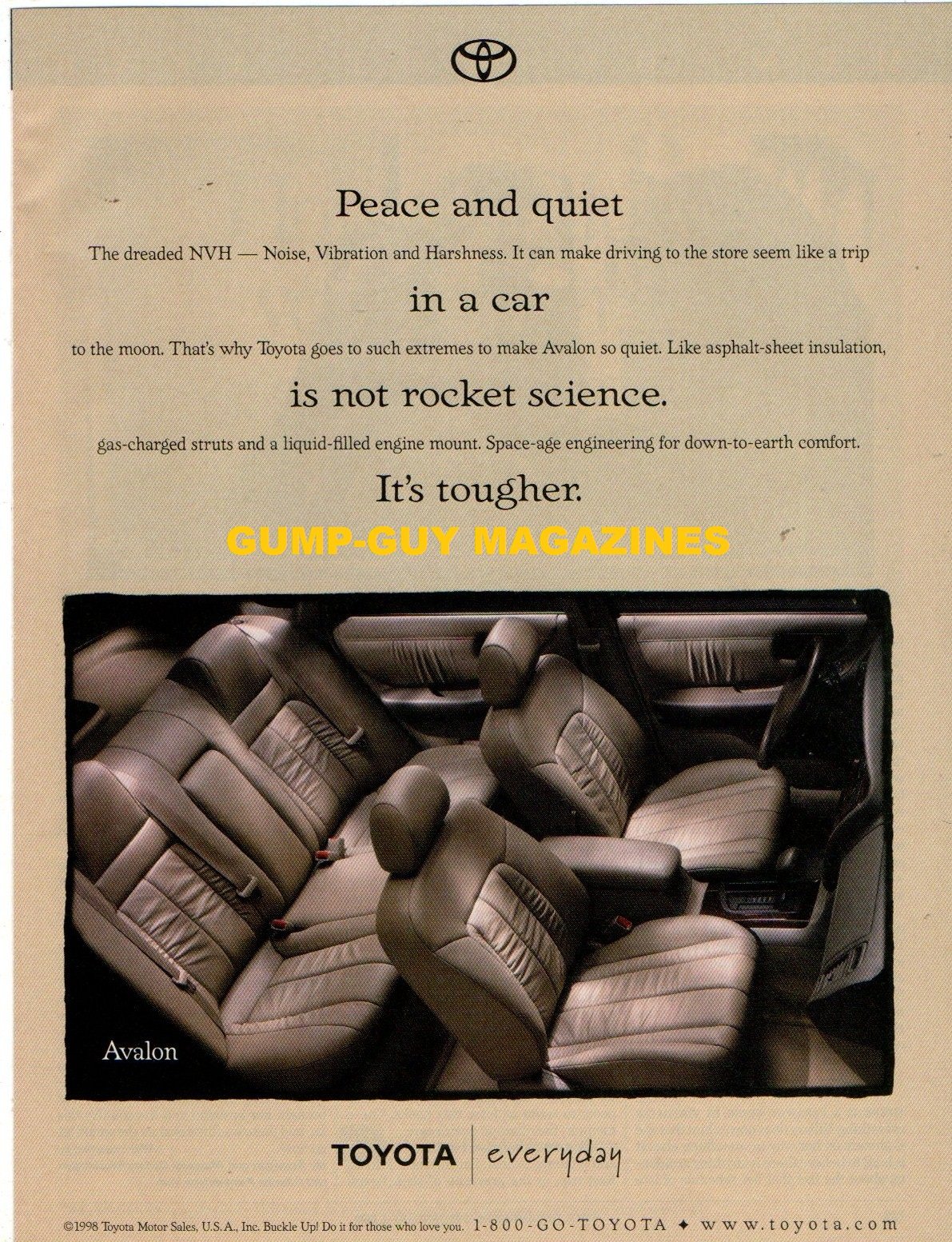 Magazine Print Ad From 1998 For TOYOTA AVALON SPACE-AGE ENGINEERING FOR DOWN-TO-EARTH COMFORT (Unbound)