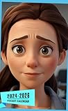 Pocket Calendar 2024 - 2026: Three-Year Monthly Planner for Purse , 36 Months from January 2024 to December 2026 | Portrait of woman | Mid-thirties | Weariness of years | Detail of workplace