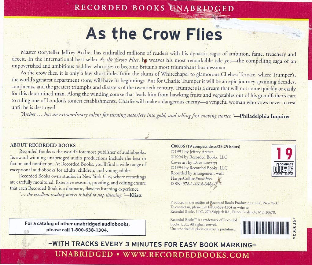 As the Crow Flies by Jeffrey Archer Unabridged CD Audiobook
