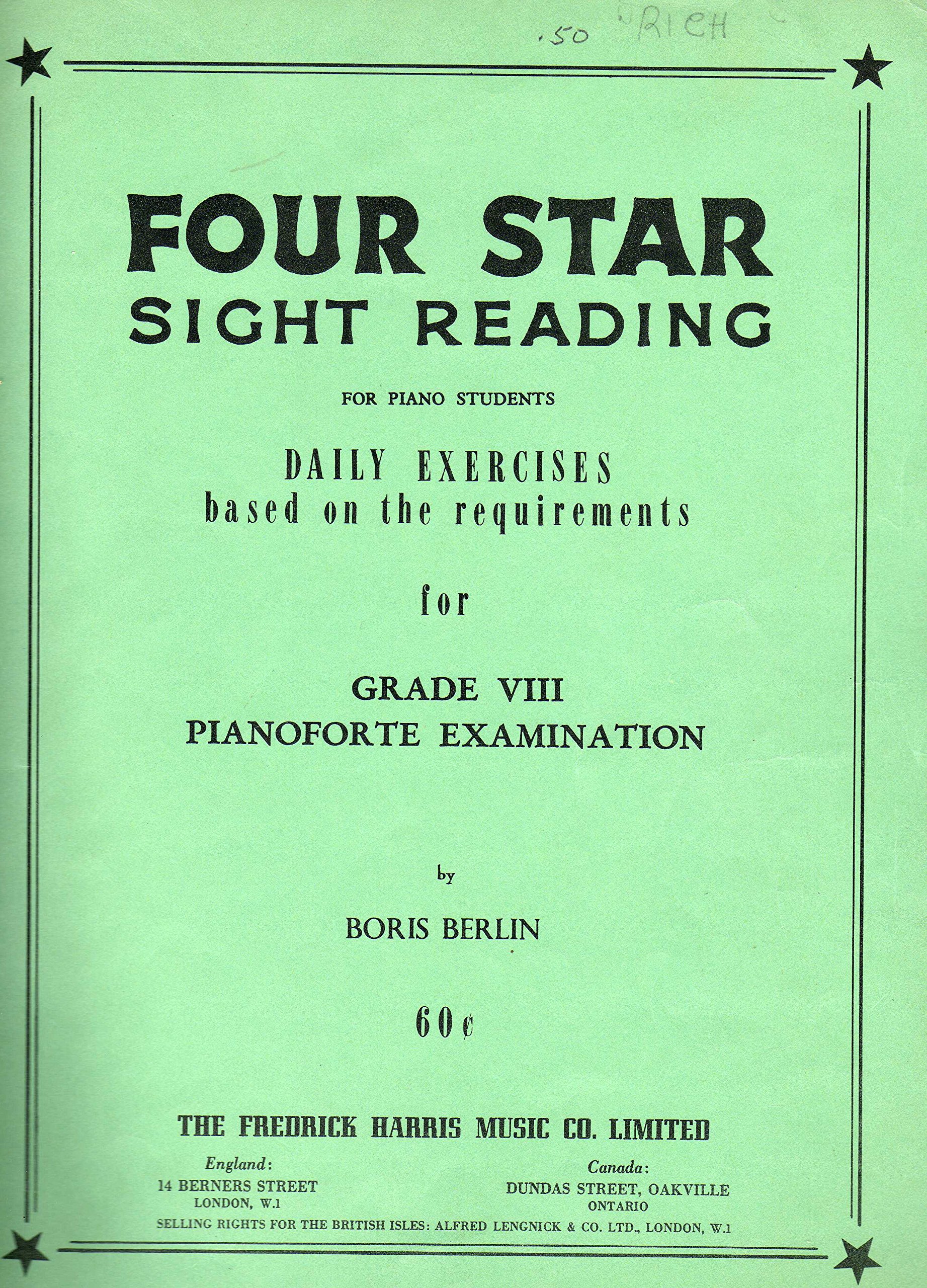 Four star Sight Reading for piano students. Daily Exercises based on the Requirements for Grade VIII Pianoforte Examination (Staple Bound)