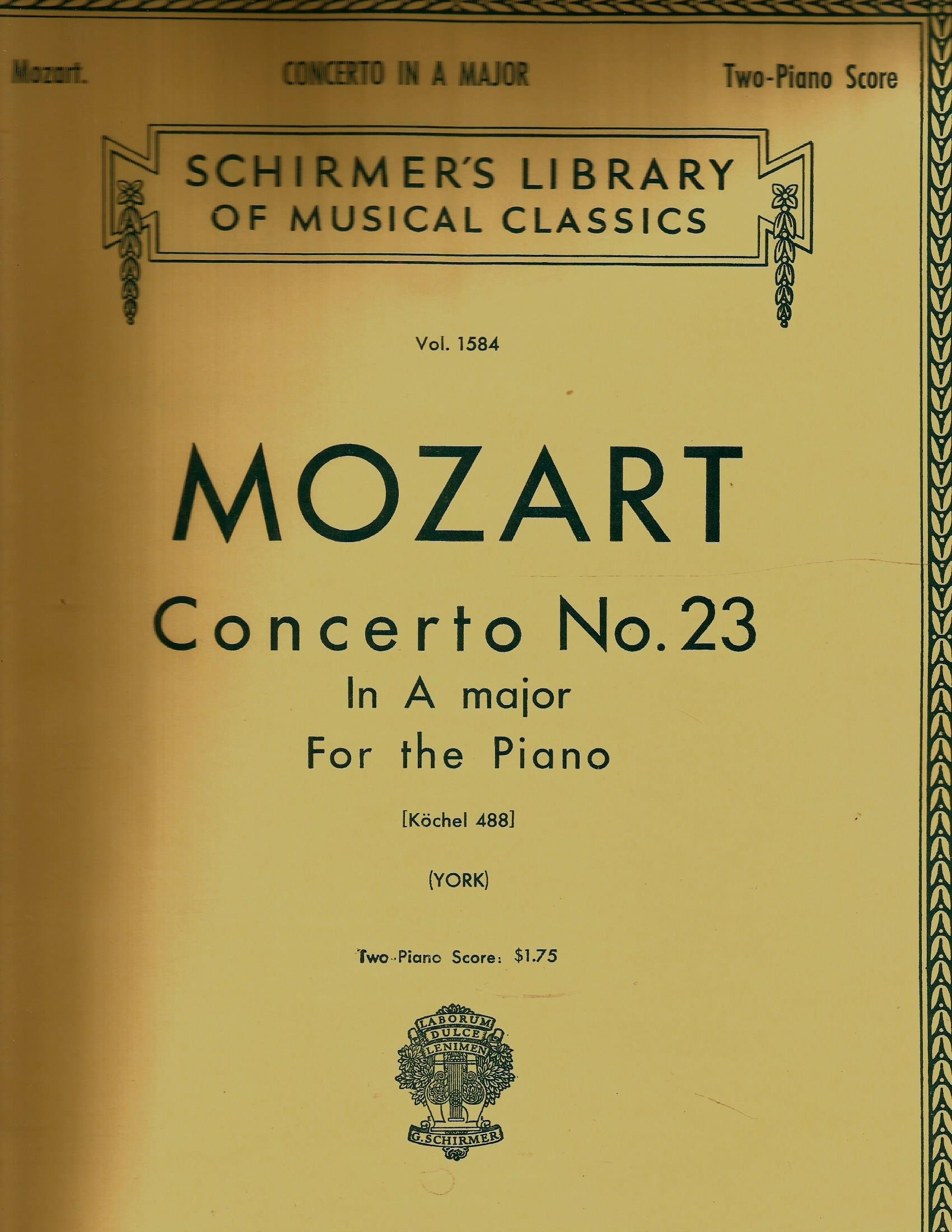 Schirmer's Library Of Musical Classics Volume 1584 Mozart Concerto No. 23 in A major For the Piano, Two-Paino Score (Paperback)