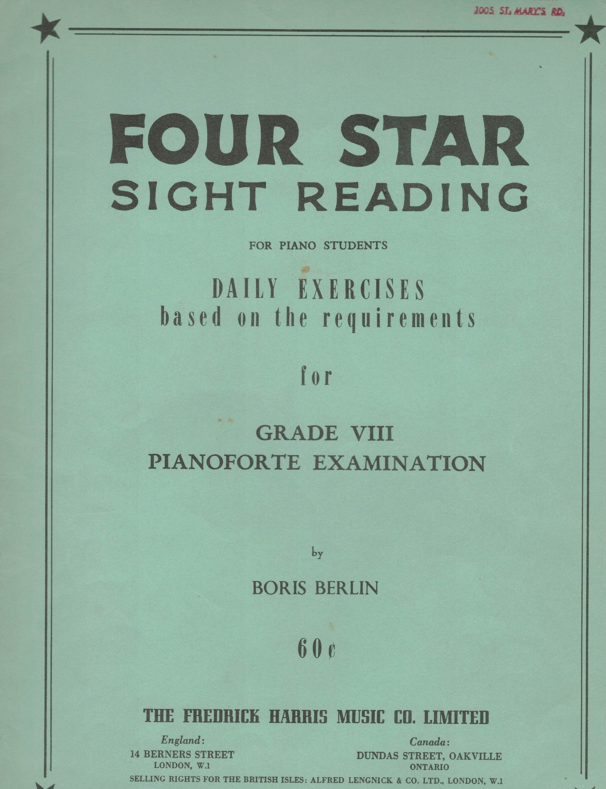 Four Star Sight Reading for Piano Students. Daily Exercises . Grade VIII (Staple Bound)