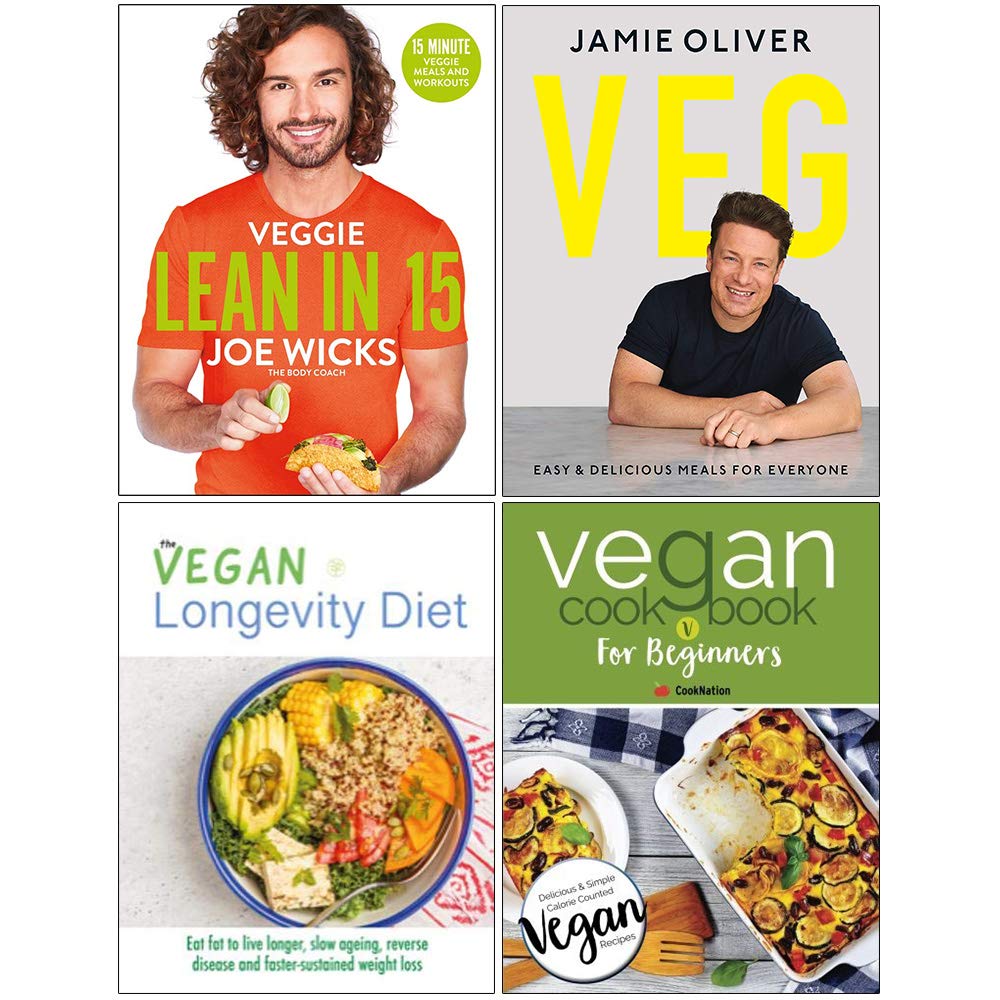 Veggie Lean in 15, Veg Jamie Oliver [Hardcover], The Vegan Longevity Diet, Vegan Cookbook For Beginners 4 Books Collection Set (Paperback)