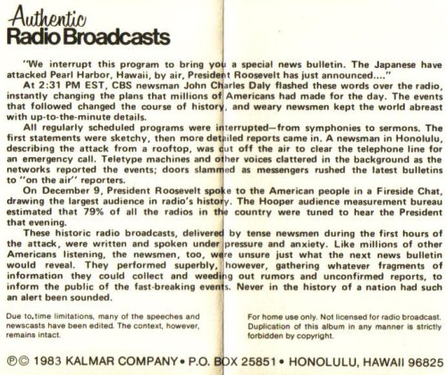 December 7, 1941: Day Of Infamy (Excerpts From Radio Communications and Speeches Given When Pearl Harbour Was Attacked)