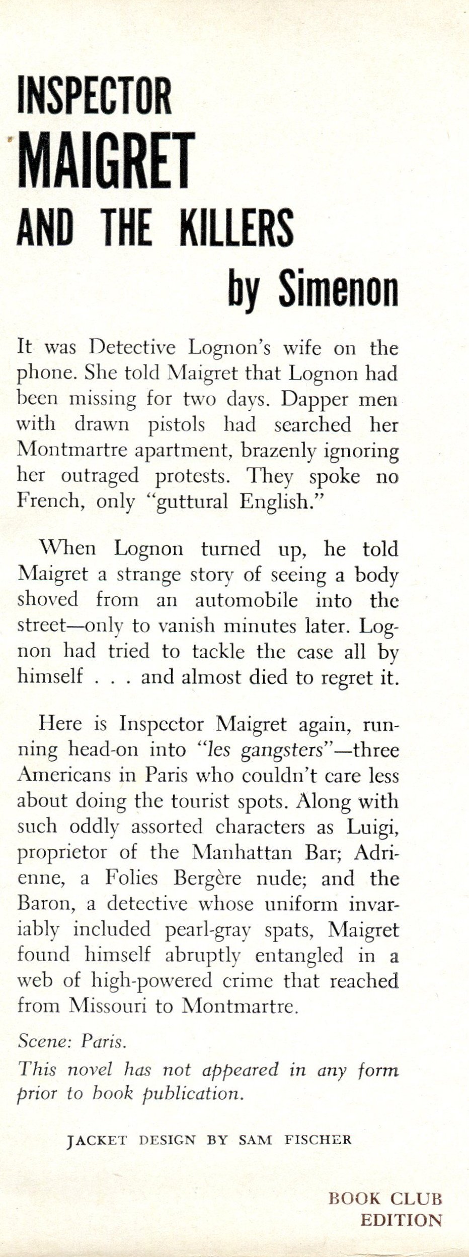 Inspector Maigret and the Killers by Georges Simenon Hardback 1954