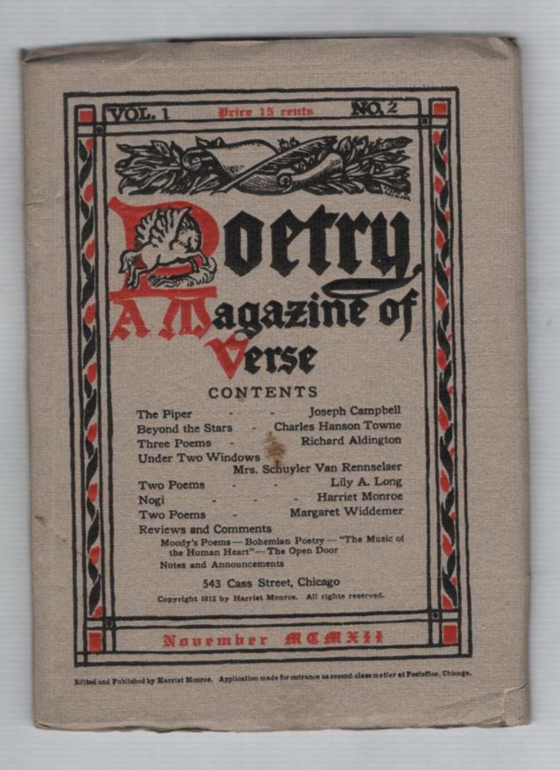 Poetry: A Magazine of Verse Vol. I, No. 2, November 1912 (Paperback)