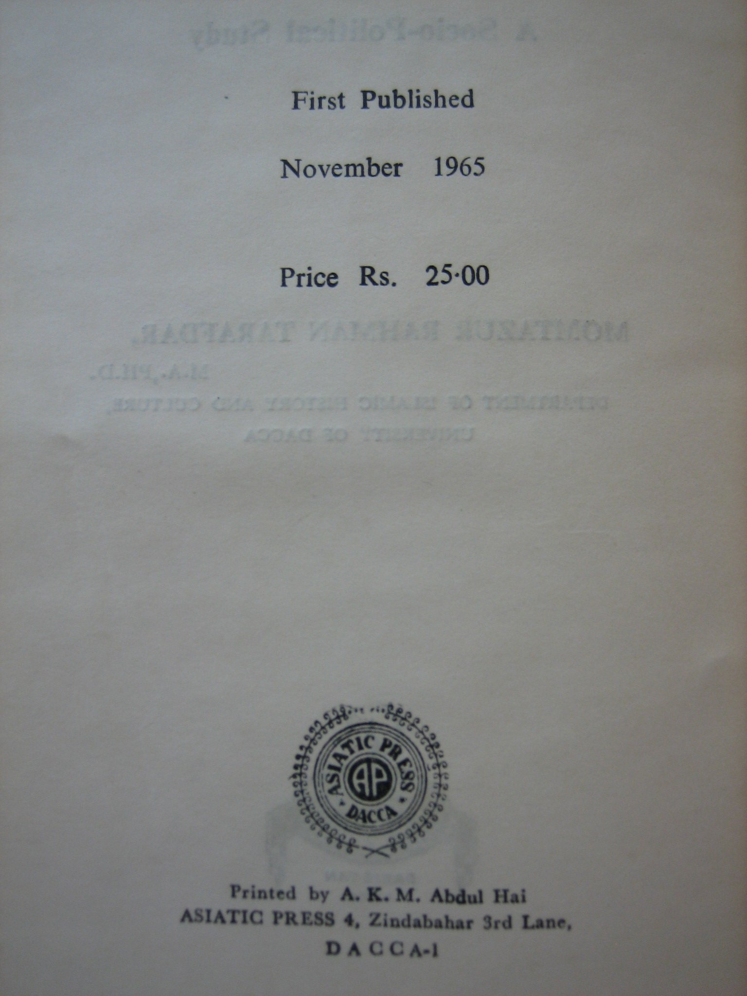 Husain Shahi Bengal 1494-1538 A.D. - A Socio-Political Study (Hardcover)