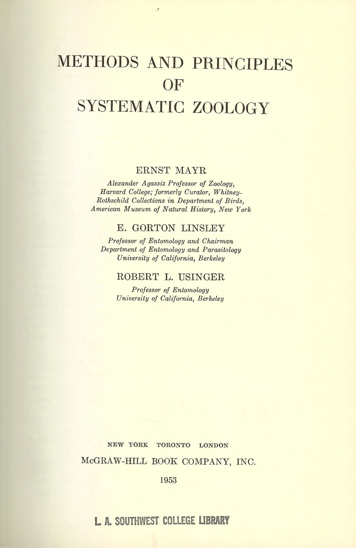 Principles of Systematic Zoology (Hardcover)