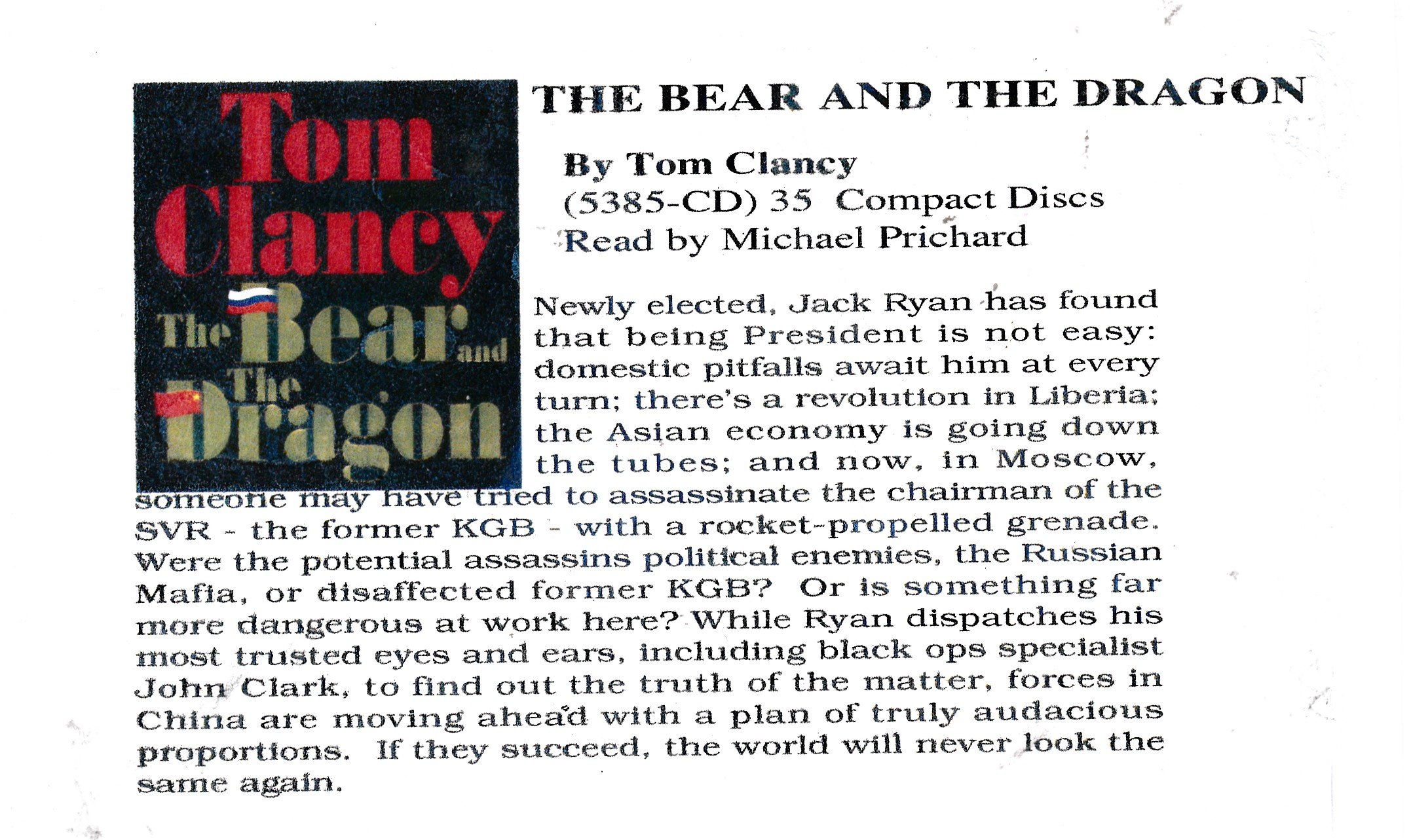 The Bear and the Dragon by Tom Clancy Unabridged CD Audiobook