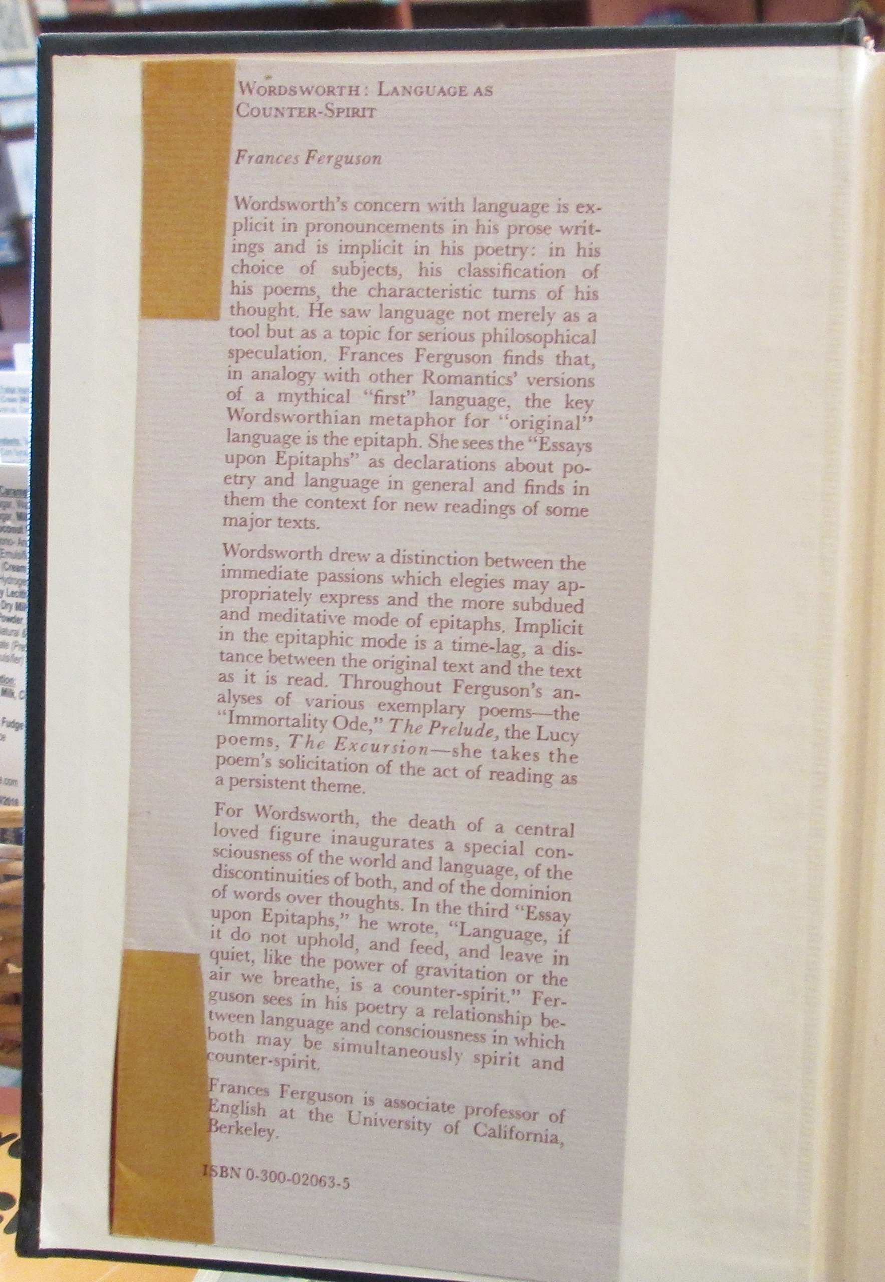 Wordsworth: Language As Counter-Spirit (Hardcover)