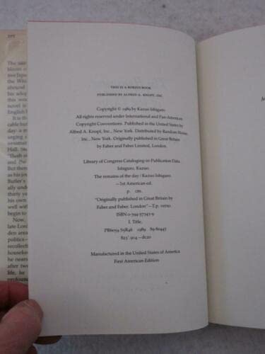 Rare Kazuo Ishiguro REMAINS OF THE DAY 1989 Alfred A. Knopf First American Ed. HC/DJ [Hardcover] Kazuo Ishiguro