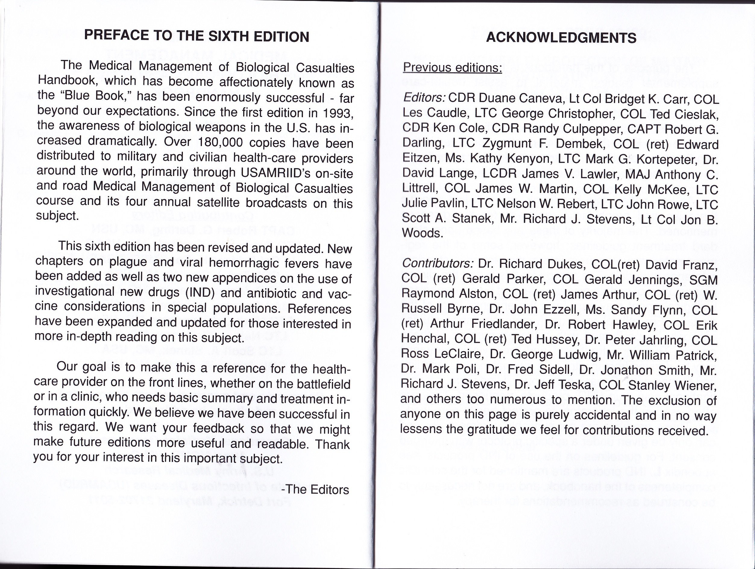 Usamriid's Medical Management of Biological Casualties Handbook (2005)