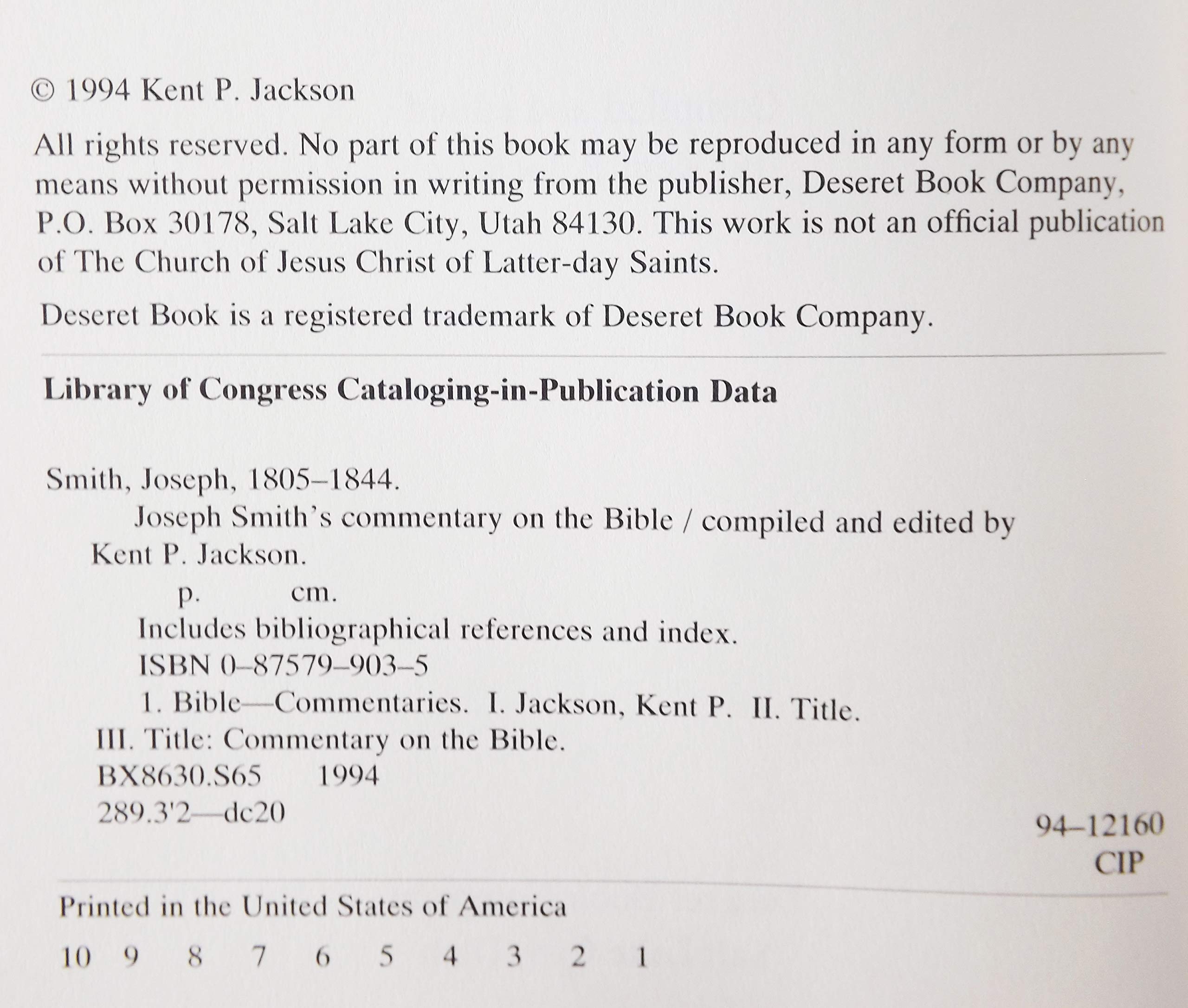 Joseph Smith's Commentary on the Bible (Hardcover)