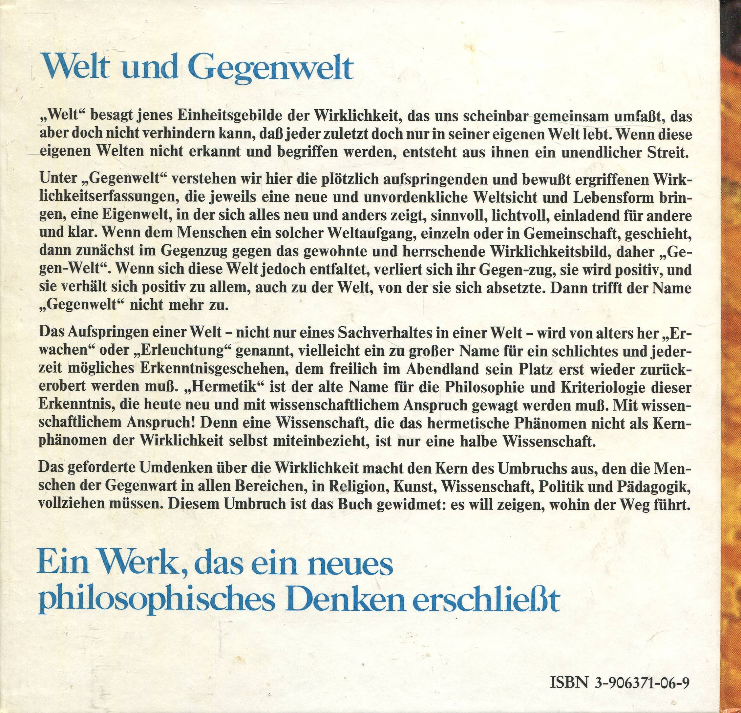 Welt und Gegenwelt: Umdenken über die Wirklichkeit : die philosophische Hermetik (German Edition)