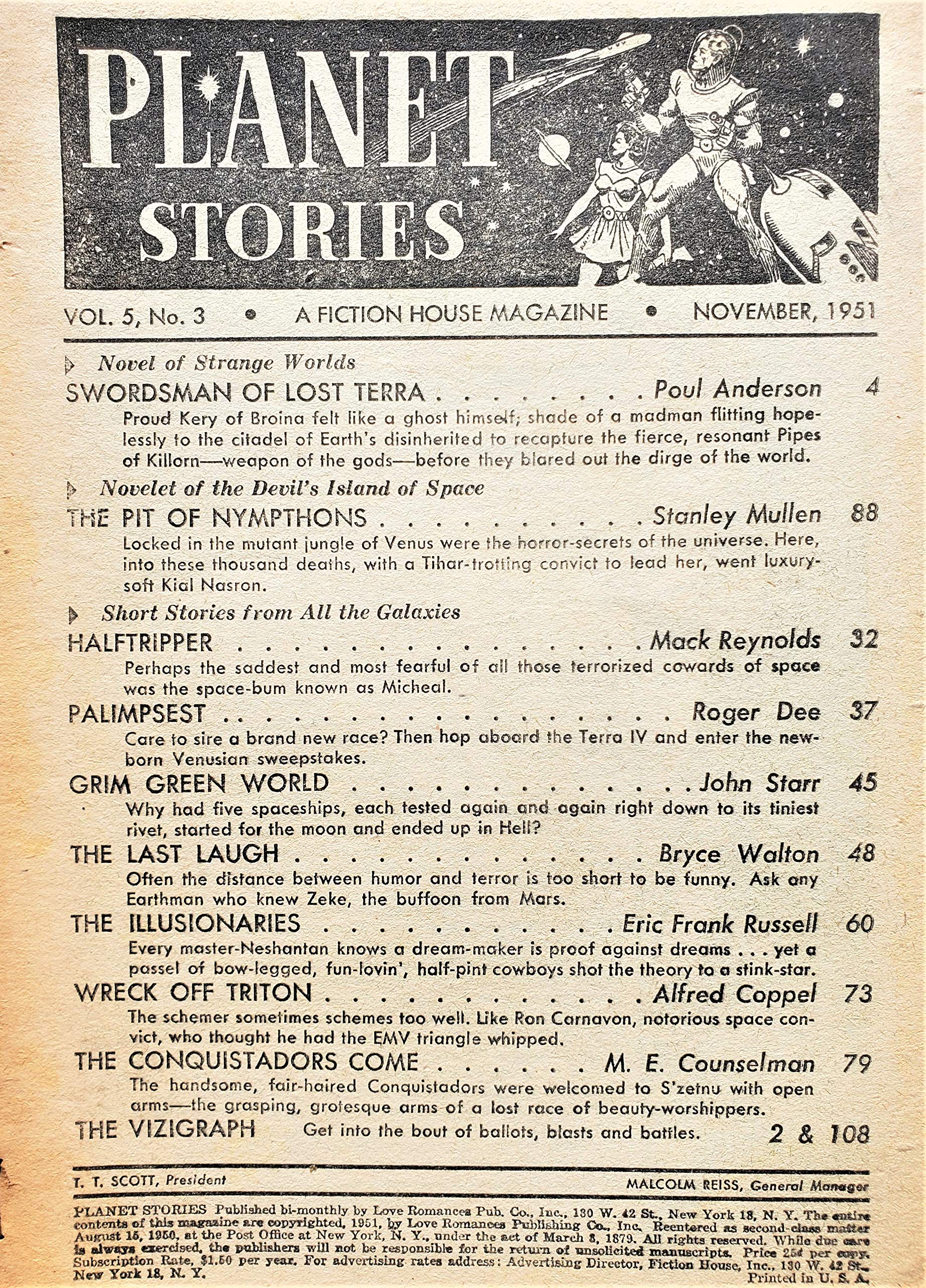 PLANET STORIES NOVEMBER 1951 (Paperback)