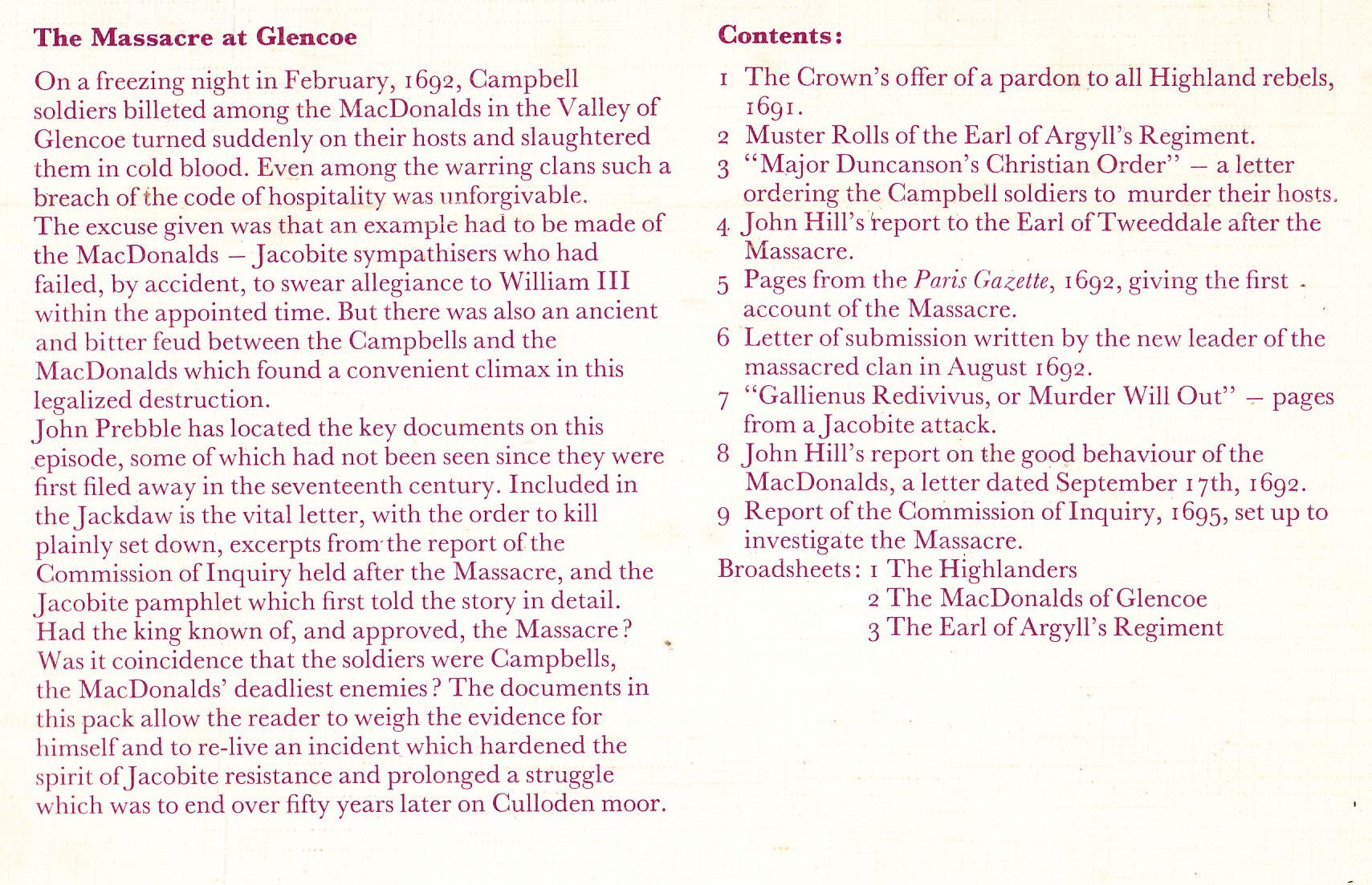 Massacre at Glencoe: A Collection of Contemporary Documents