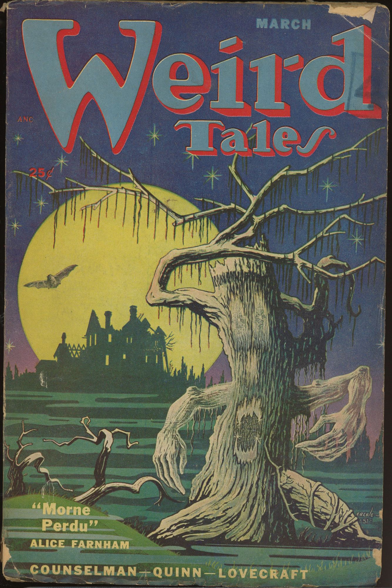 Weird Tales 1952 Vol. 44 # 3 March: Morne Perdu, The Horror at Red Hook, The Monkey Ship, The Mask, The Scarred Soul, The Prism, The Place of Desolation, Jungle Beasts, O Golden-Tounged Romance (verse), The Bride of Death (verse)