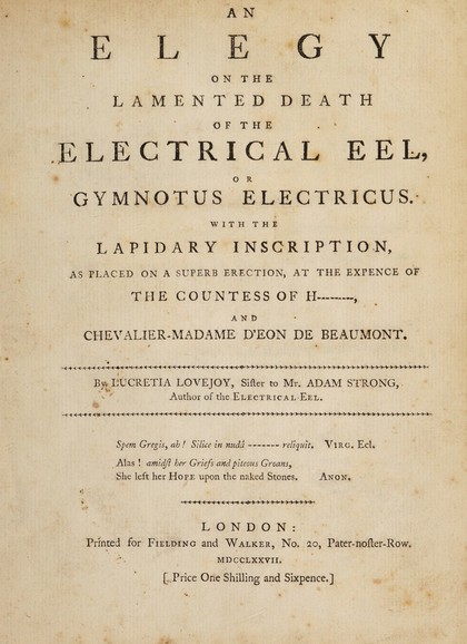 An Elegy on the Lamented Death of the Electrical Eel, or Gymnotus Electricus (Unknown Binding)