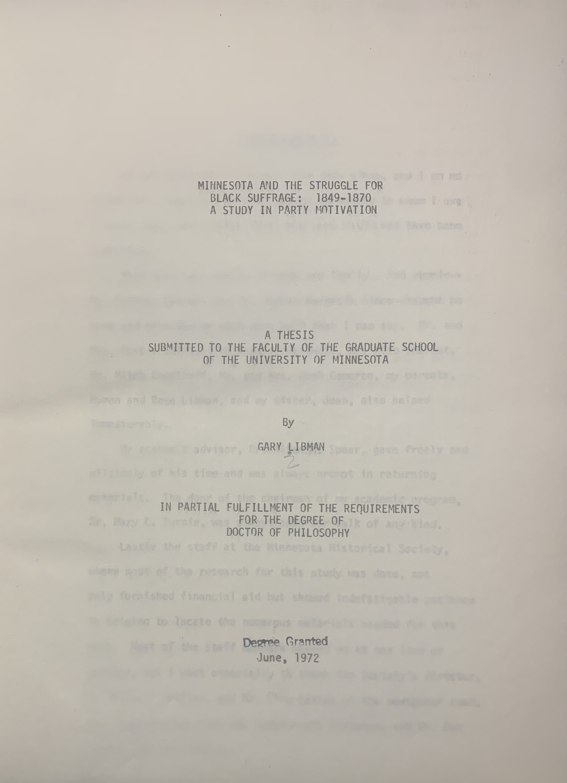 Minnesota and the Struggle for Black Suffrage, 1849-1870: A Study in Party Motivation