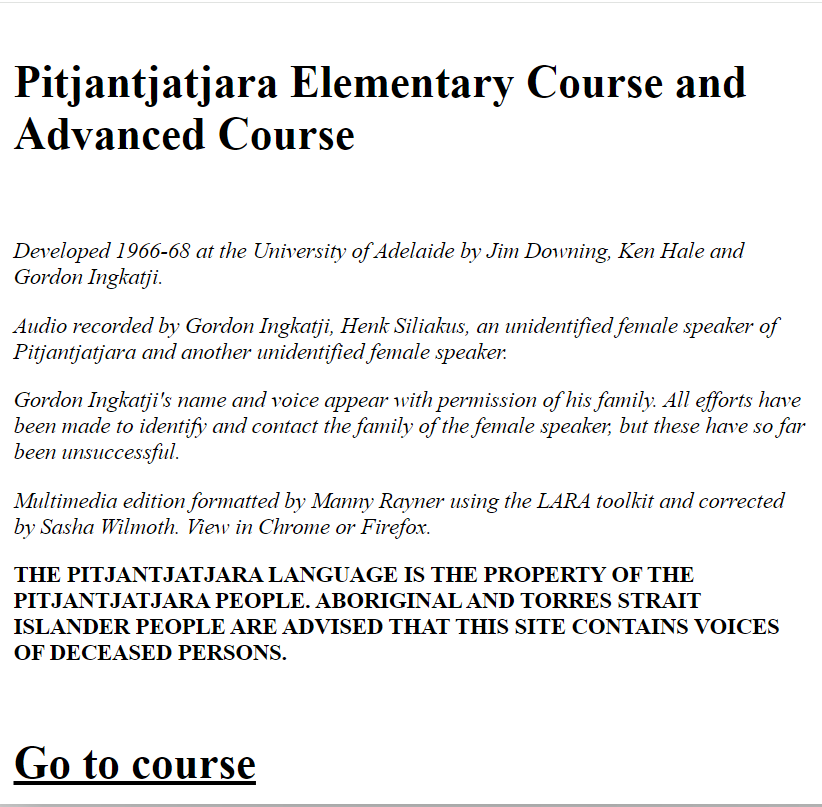 Pitjantjatjara Elementary Course and Advanced Course