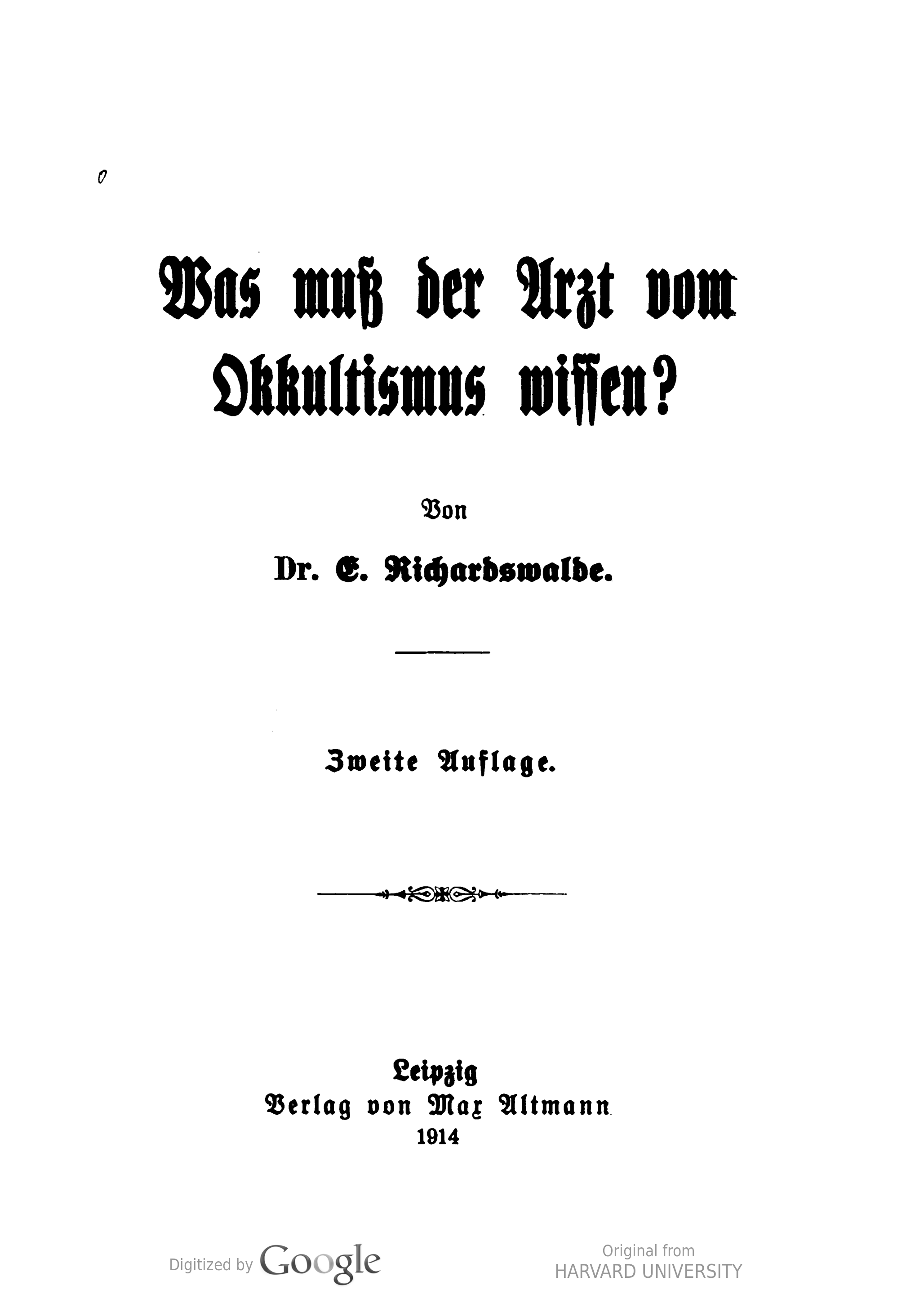 Was muss der Arzt vom Okkultismus wissen?