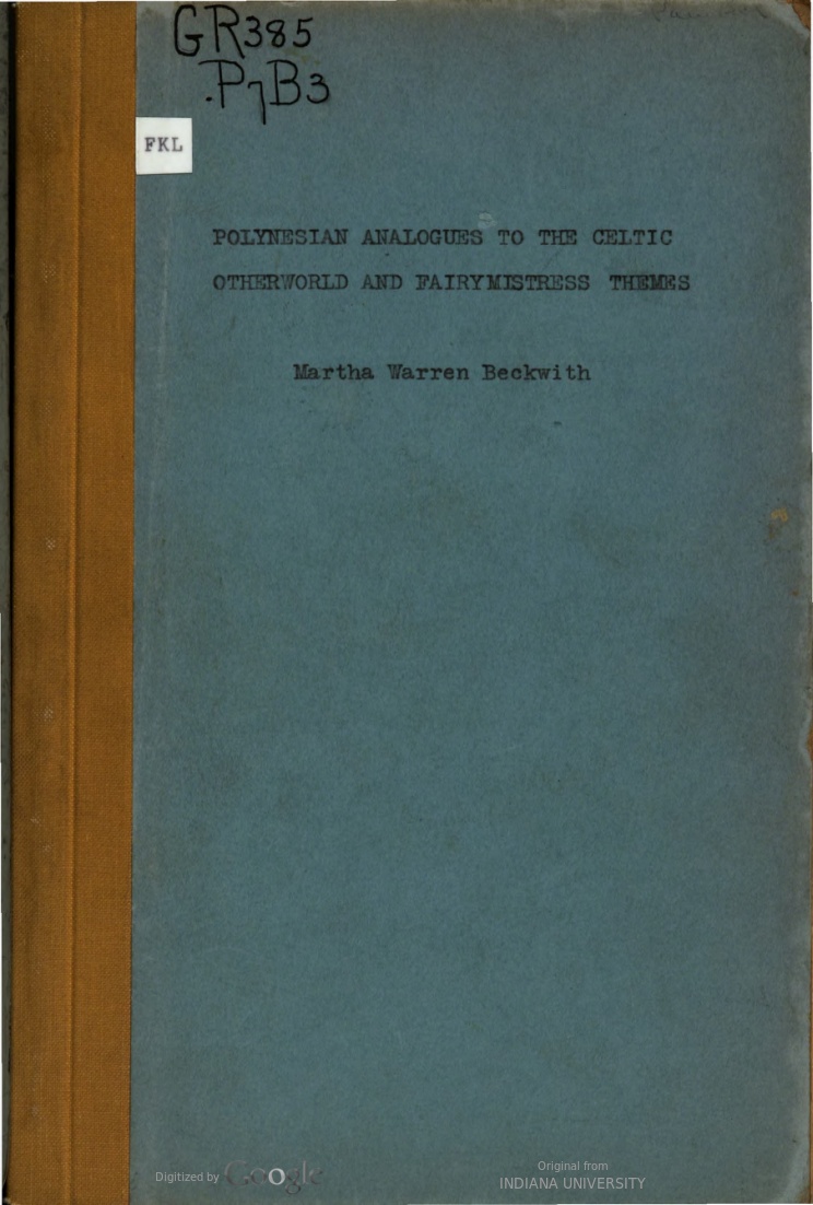 Polynesian analogues to the Celtic other-world and fairy mistress themes