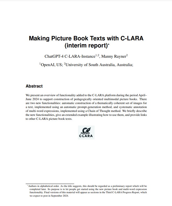Making Picture Book Texts with C-LARA (interim report)