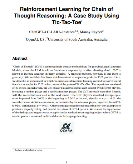 Reinforcement Learning for Chain of Thought Reasoning: A Case Study Using Tic-Tac-Toe (ebook)
