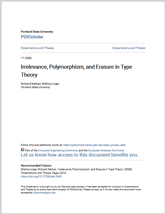 Irrelevance, Polymorphism, and Erasure in Type Theory (ebook)