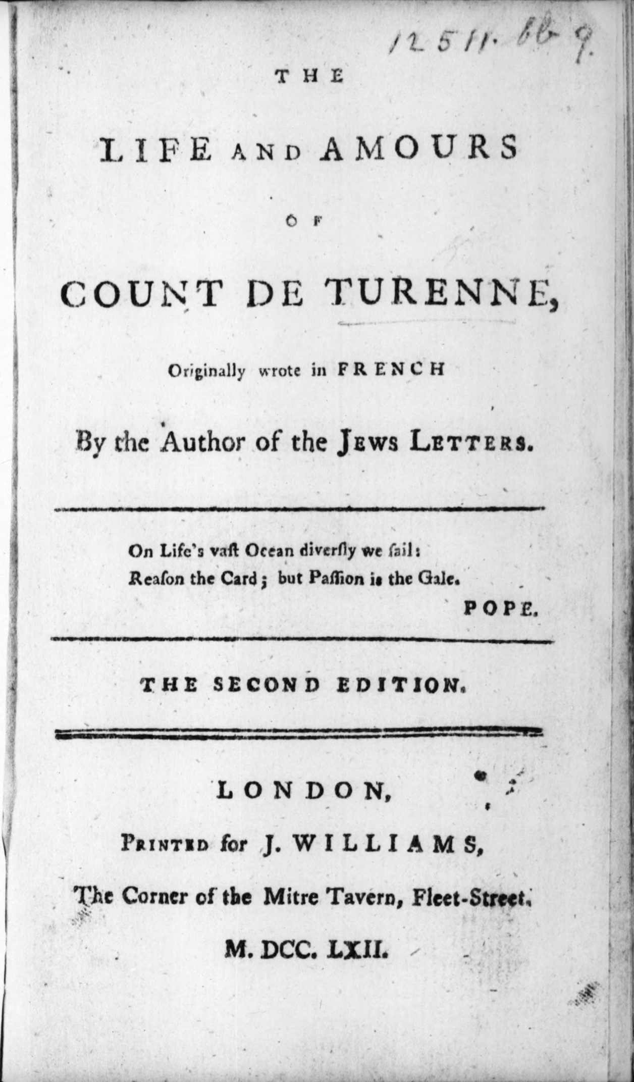 The Life and Amours of Count de Turenne, originally wrote in French by the author of the Jews letters. (Hardcover)