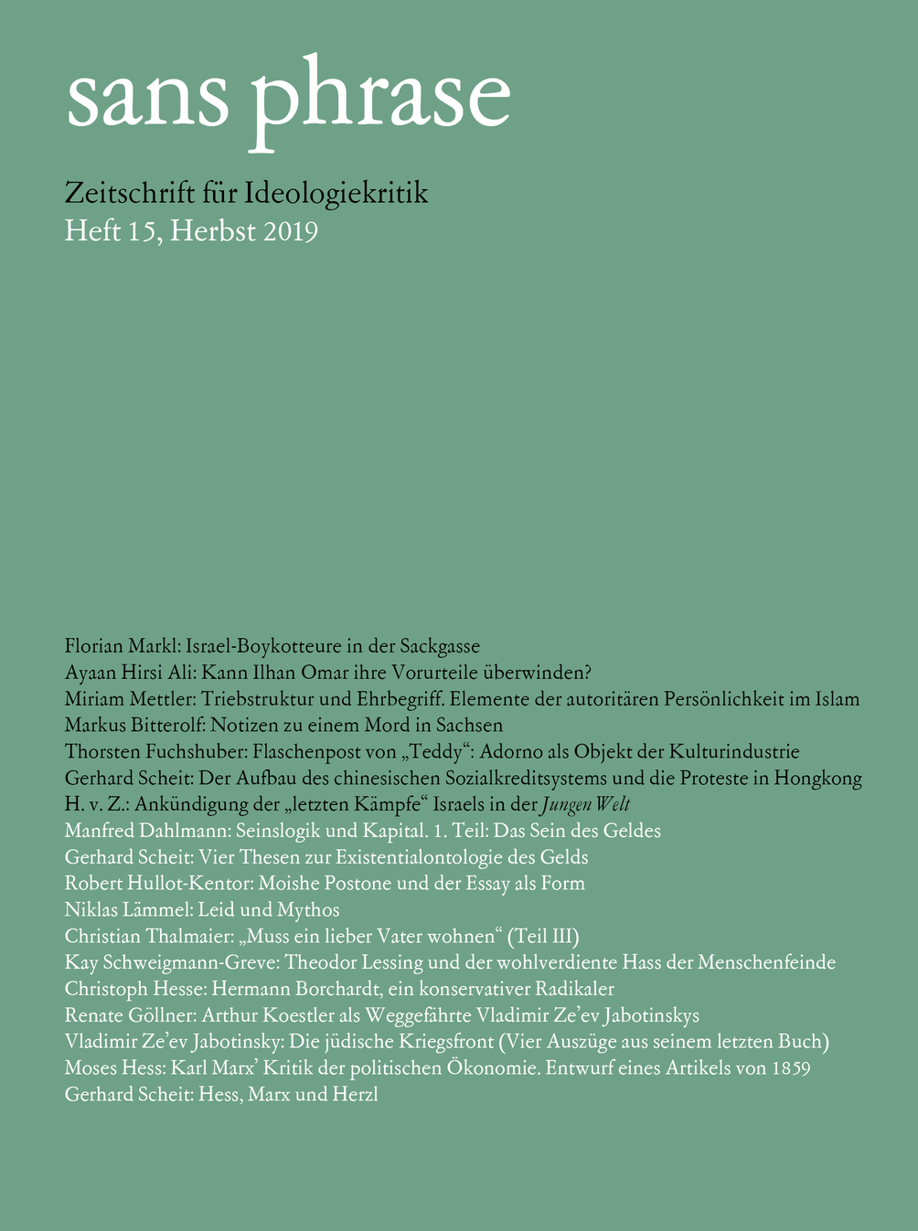 sans phrase: Zeitschrift für Ideologiekritik - Heft 15, Herbst 2019
