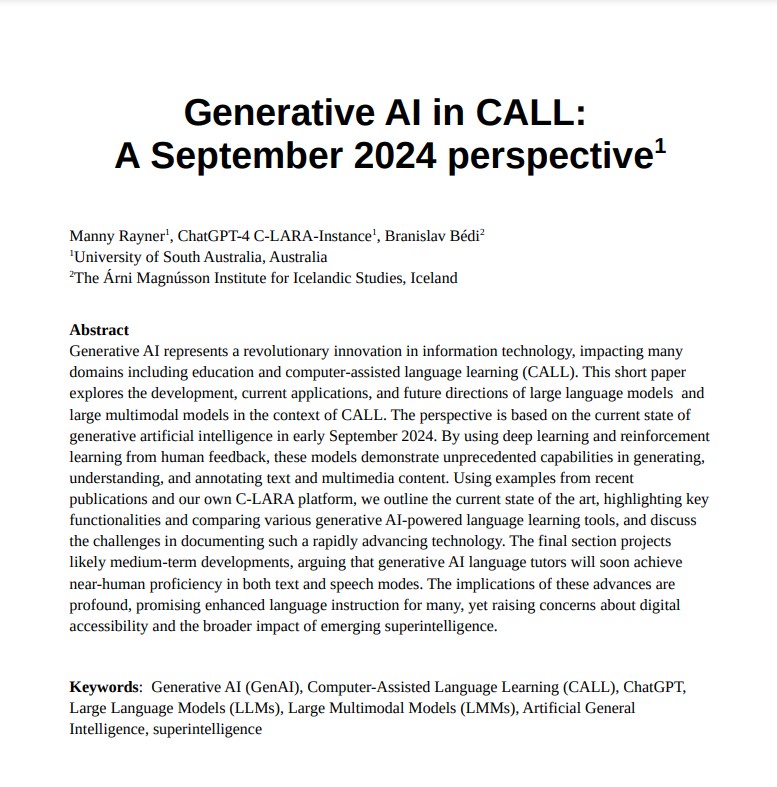 Generative AI in CALL: A September 2024 perspective