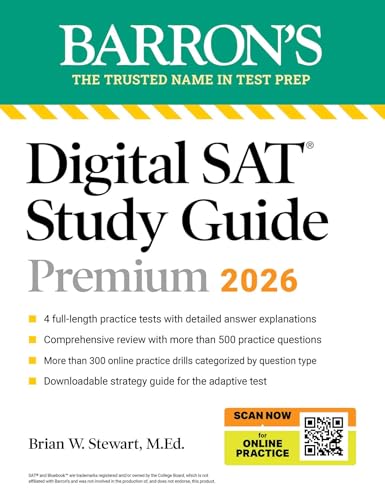 Digital SAT Study Guide Premium, 2026: 3 Practice Tests + Comprehensive Review + Online Practice (Barron's SAT Prep)