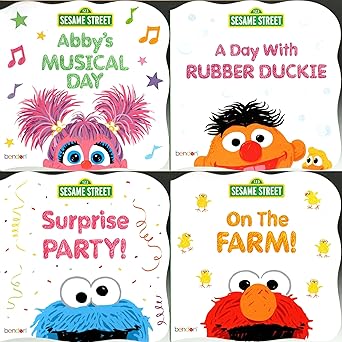 Sesame Street - Abby'y Musical Day, A Day with Rubber Duckle, Surprise Party and On the Farm - Children's Board Book (Set of 4 Books)
