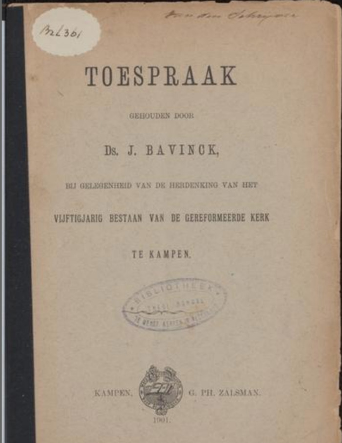Toespraak gehouden door Ds. J. Bavinck